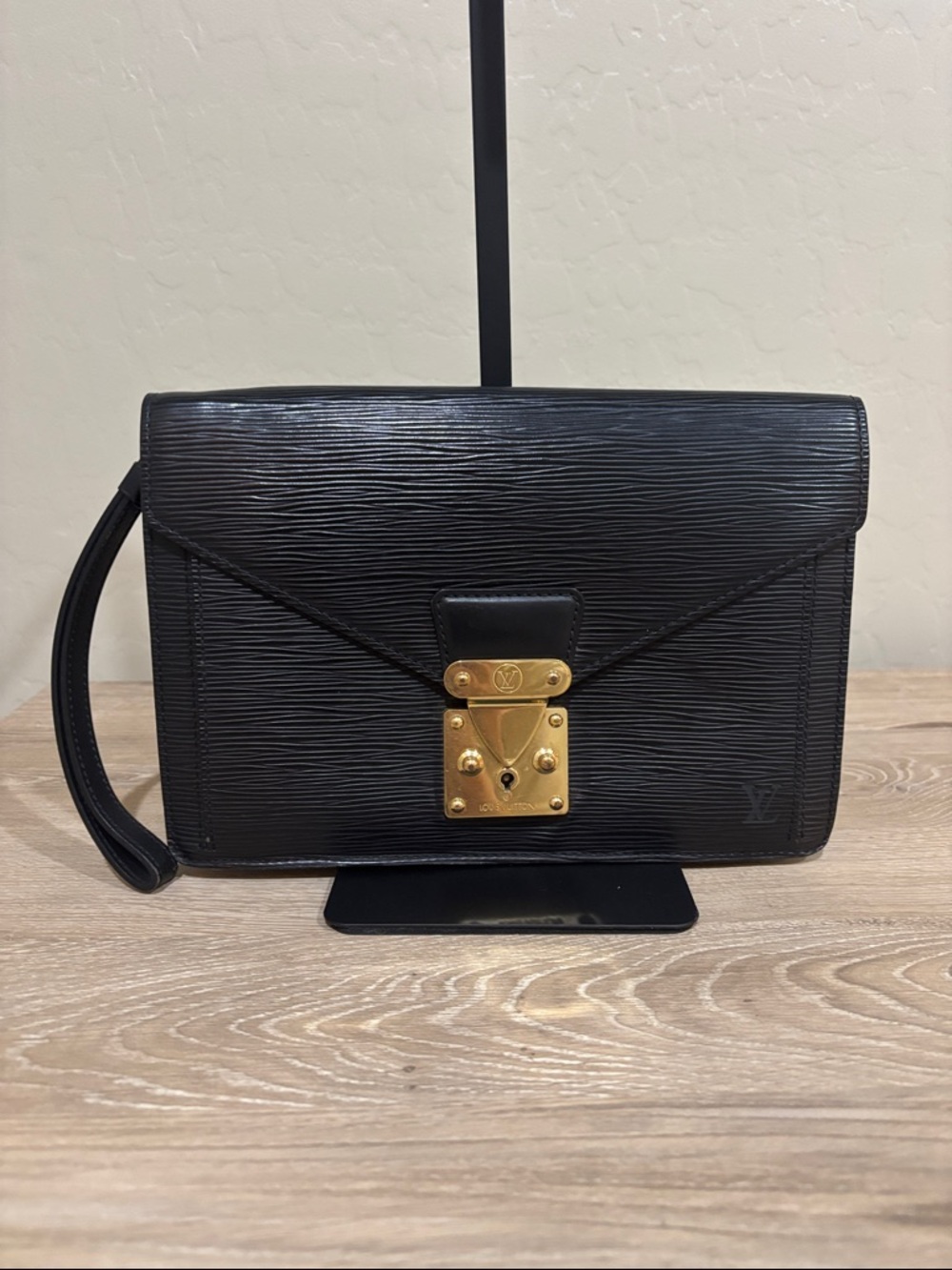 Louis Vuitton Black Epi Leather Wristlet with Gold Lock